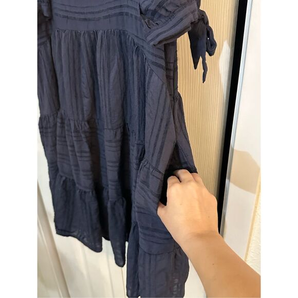 Altar'd State Women's Striped Tiered Babydoll Mini Dress Navy Blue Size Medium - Picture 3 of 9